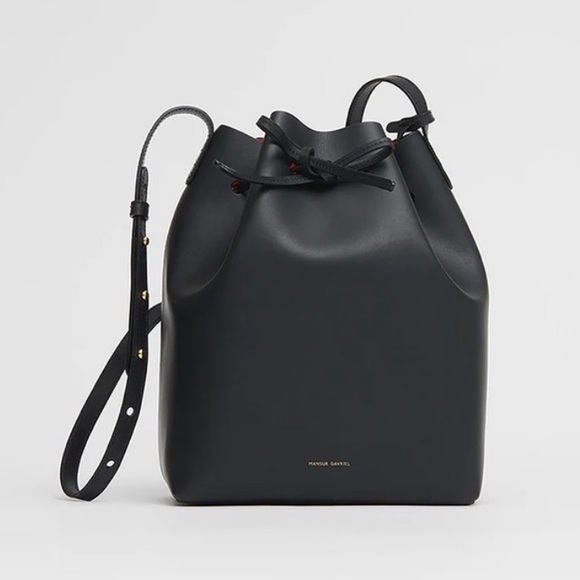 Mansur Gavriel Handbags - SOLD❤️ MANSUR GAVRIEL Large Leather Bucket Bag Black Gold w/ Wristlet Pouch